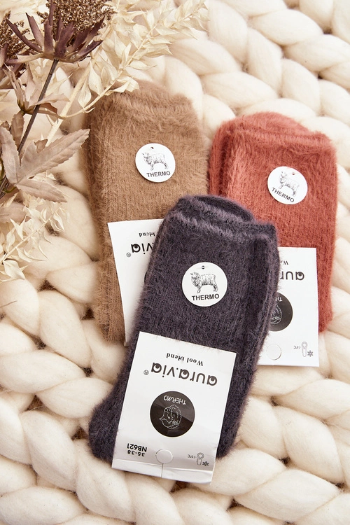 Ciepłe Gładkie Skarpety Damskie Alpaka Beżowe