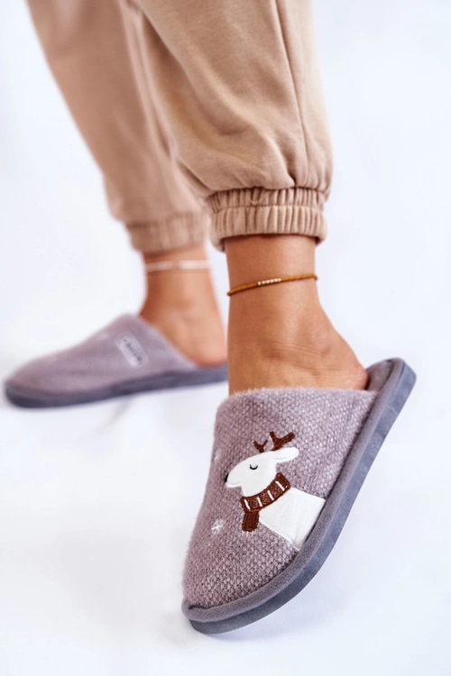 Damskie Świąteczne Papcie Z Reniferem Szare Millio