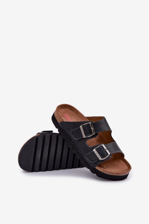 Lekkie Klapki Męskie Z Klamrami Eko Skóra Big Star NN174531 Czarne