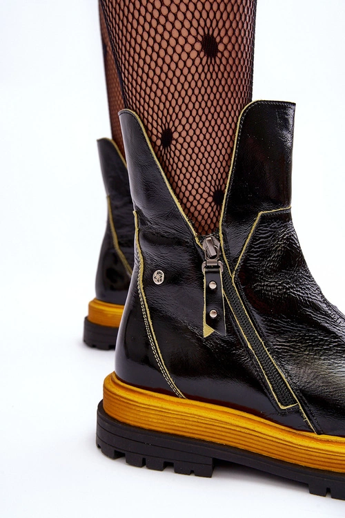 Lakierowane Skórzane Botki Damskie Maciejka 05747-07 Czarne