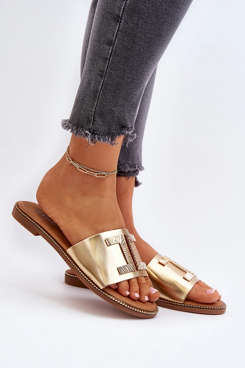 Klapki Damskie Z Ozdobą Złote Ollavia