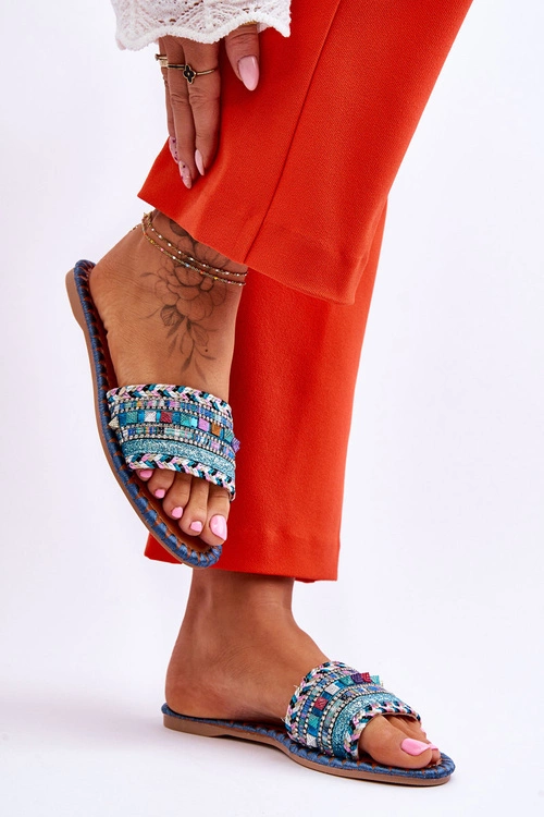 Damskie Zdobione Klapki Niebieskie Bellisa