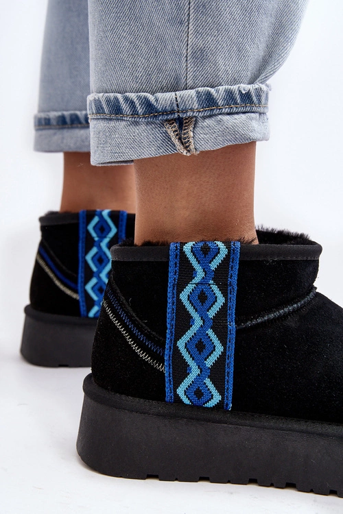 Skórzane Zamszowe Śniegowce Damskie Na Grubej Podeszwie Czarne Vebissat