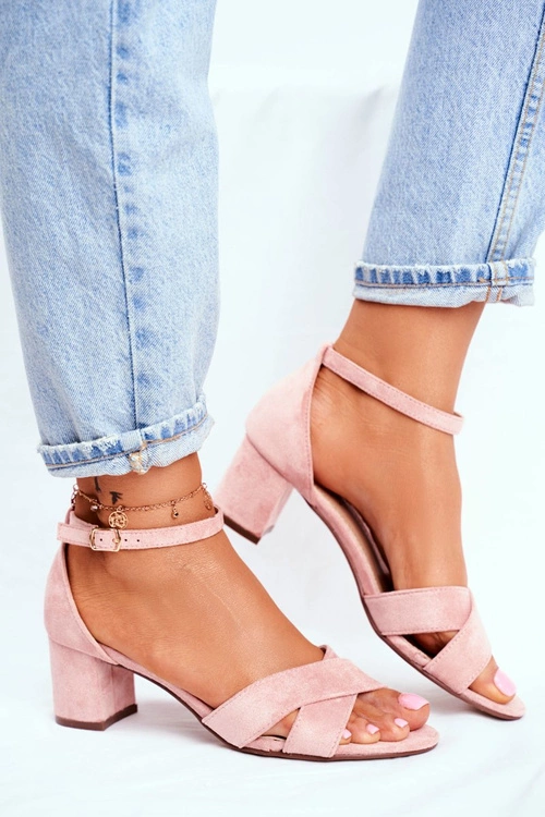 Zamszowe Sandałki na Słupku Różowe Nela