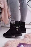 Damskie Botki Płaski Obcas Ocieplane Czarne Verte