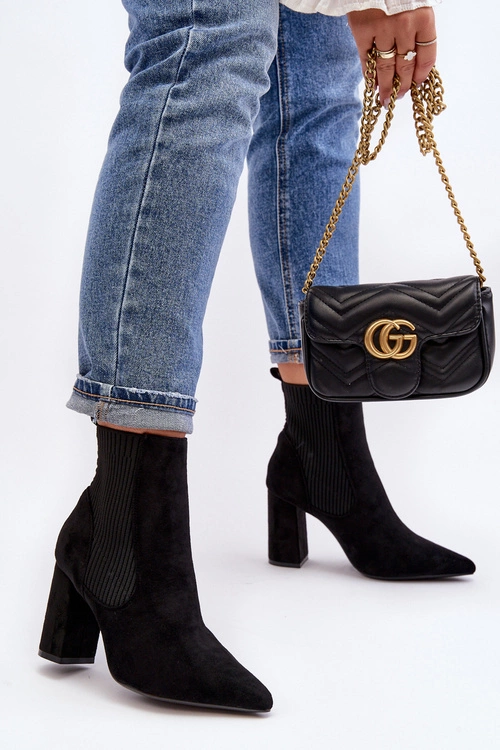 Damskie Botki Na Słupku Czarne Tapara