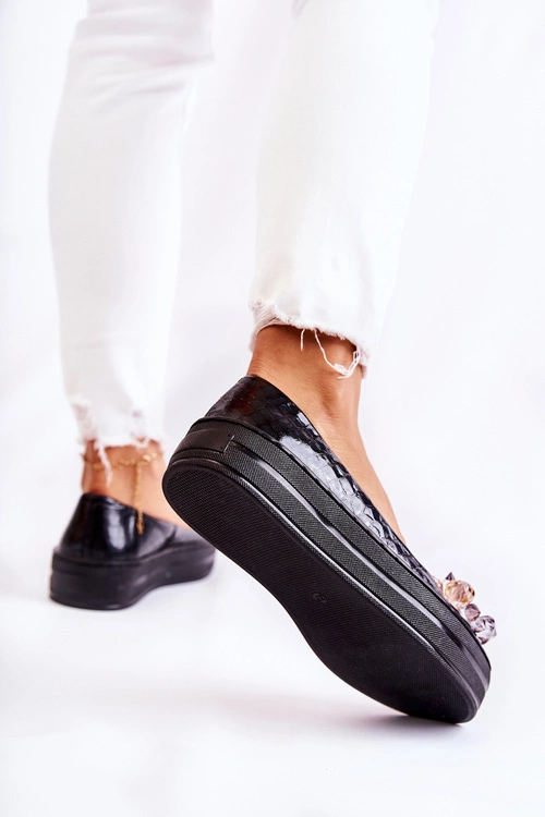 Skórzane Baleriny Na Platformie Z Ozdobą Czarne Beriette