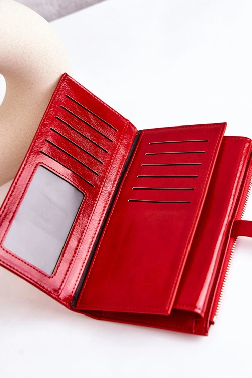 Duży Skórzany Portfel Na Magnes Czerwony Nereva