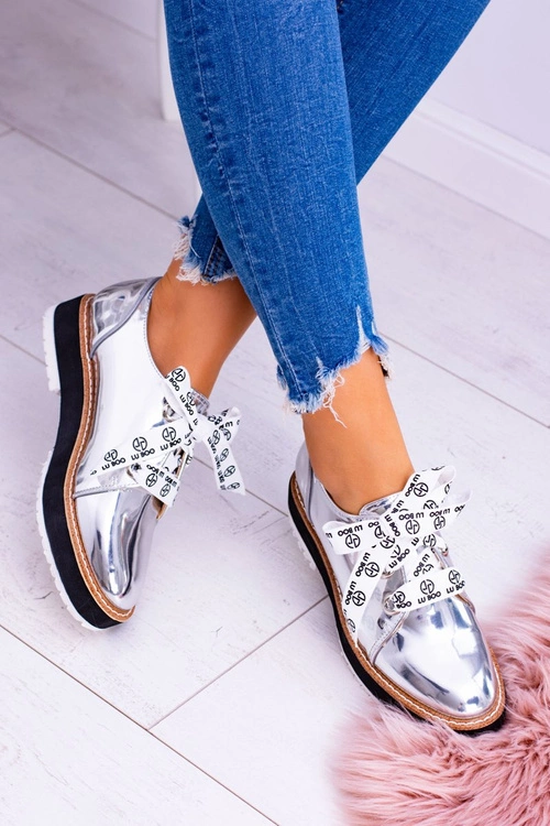 Lu Boo Srebrne Lustrzane Damskie Półbuty Moonlight