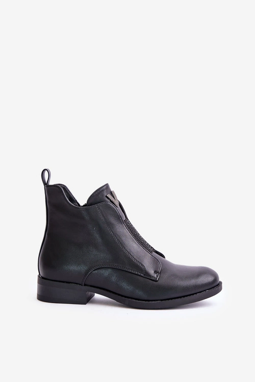 Niskie Botki Damskie Na Płaskim Obcasie Ocieplane Czarne S.Barski HY42-119 Czarne