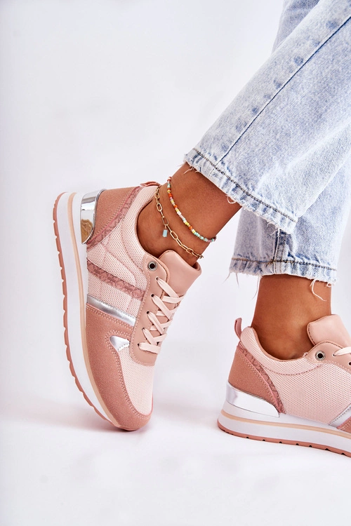 Klasyczne Damskie Wiązane Buty Sportowe Różowe Elenes