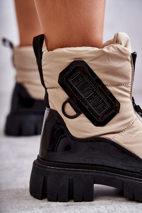 Damskie Ocieplane Śniegowce Na Suwak Beżowo-Czarne Marit