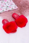 Lu Boo Dziecięce Czerwone Klapki Z Futerkiem Fur XXL Poli