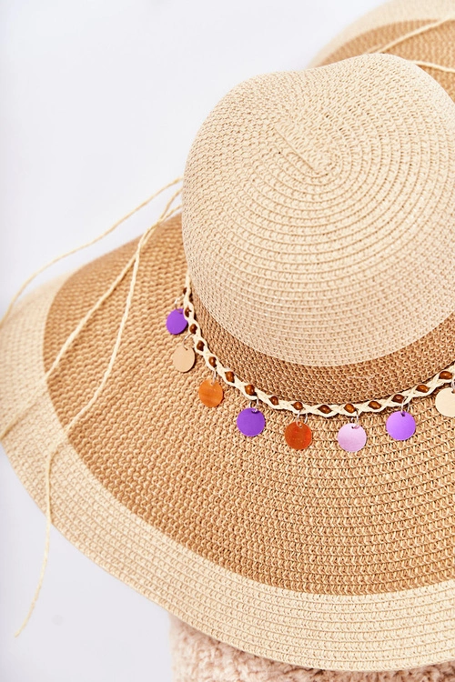 Słomiany Kapelusz Z Ozdobnym Paskiem Beżowy Lanetta