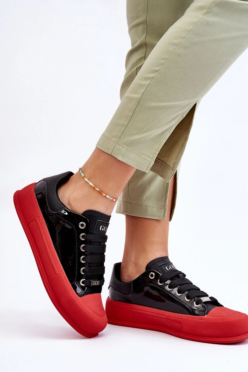 Damskie Lakierowane Trampki Na Platformie GOE LL2N4021 Czarno-Czerwone