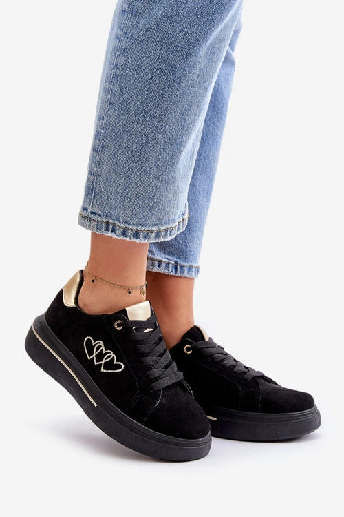 Damskie Sneakersy Na Platformie Z Sercami Czarne Avirorae