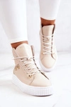 Botki Wysokie Trampki Skórzane Beżowo-Białe Ashlee