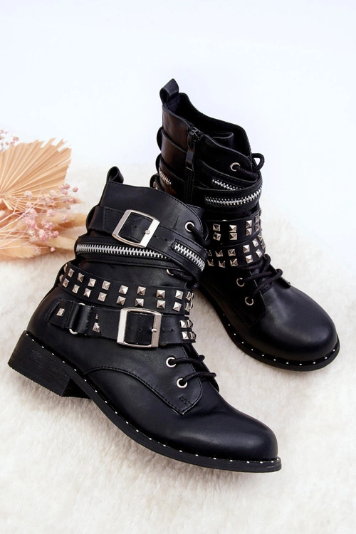 Dziecięce Botki Z Ćwiekami Zamek Klamry Czarne