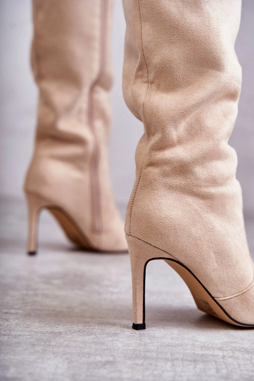 Zamszowe Kozaki Na Szpilce Beżowe Carite