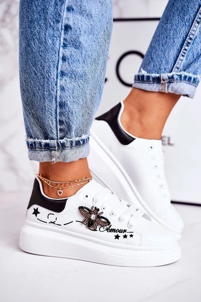 Damskie Sportowe Buty Sneakersy Z Muchą Białe Amour