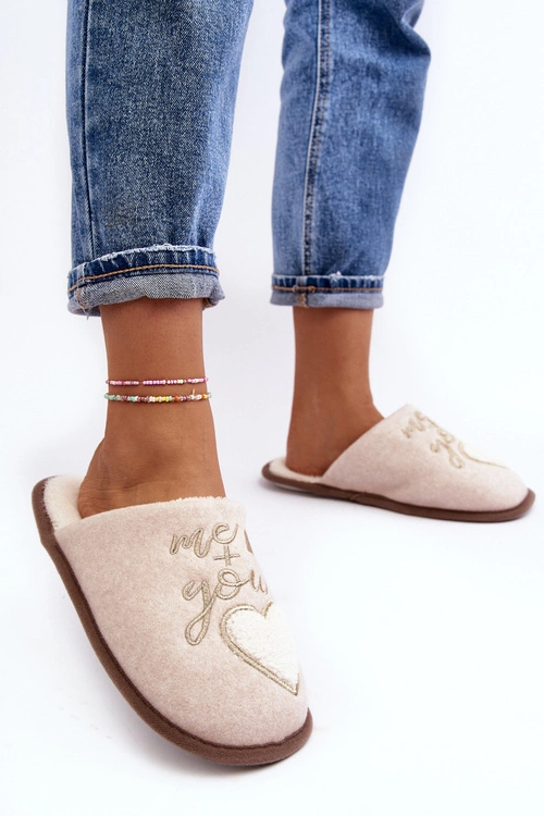 Damskie Klasyczne Kapcie Wsuwane Ocieplane Beżowe Mabira