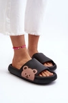 Damskie Lekkie Piankowe Klapki Motyw Misia Czarne Parisso