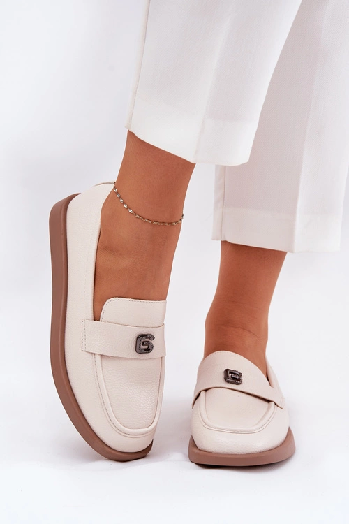 Mokasyny Damskie Eleganckie Z Ozdobnym Małym Detalem Vinceza 62208 Beżowe