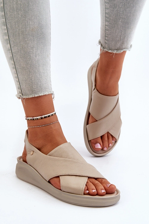 Zazoo 40392 Skórzane Sandały Damskie Beżowe