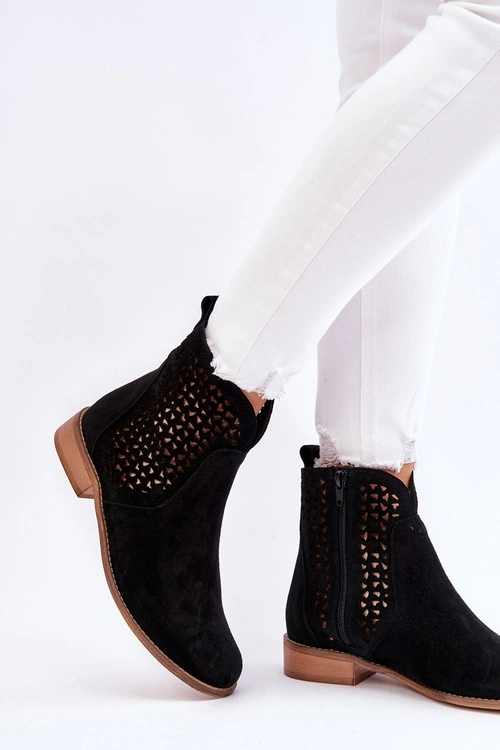 Zamszowe Botki Nicole 2791/028 Czarne