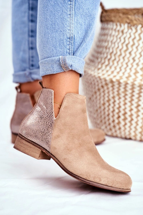 Botki Damskie Płaski Obcas Wiosenne Khaki Viva