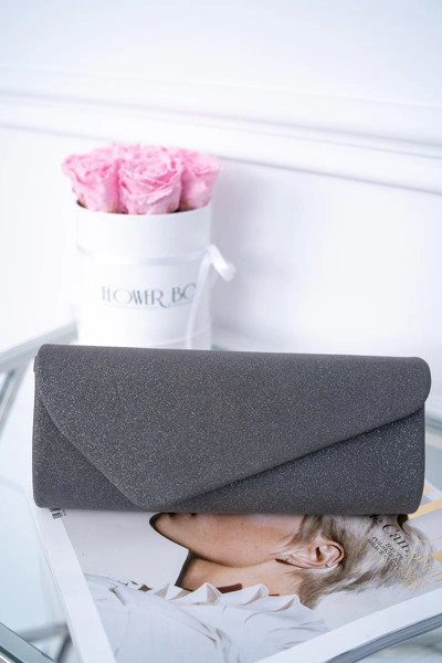 Damska Brokatowa Torebka Grafitowa Kopertówka