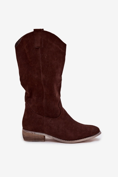 Kozaki Kowbojki Na Niskim Obcasie Z Eko Zamszu Czekoladowe Cherrie