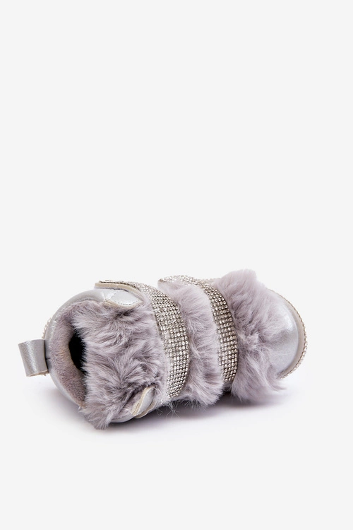 Skórzane Dziecięce Śniegowce Ocieplane Srebrne Leela