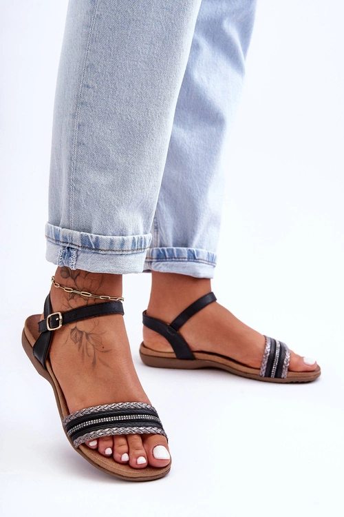 Klasyczne Płaskie Sandały Damskie Czarne S.Barski 6708