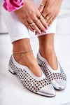 Eleganckie Skórzane Półbuty Ażurowe Srebrne Ismena