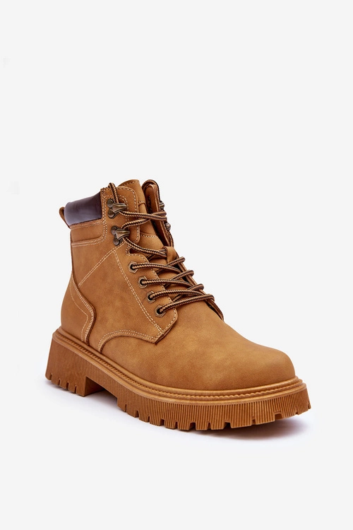 Damskie Skórzane Ocieplane Trapery Brązowe Poles