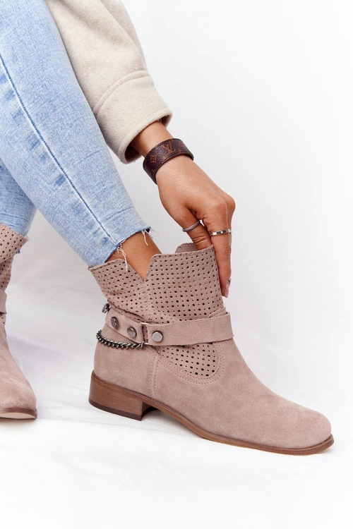 Ażurowe Wiosenne Botki Lewski Shoes 2905-0 Beżowe