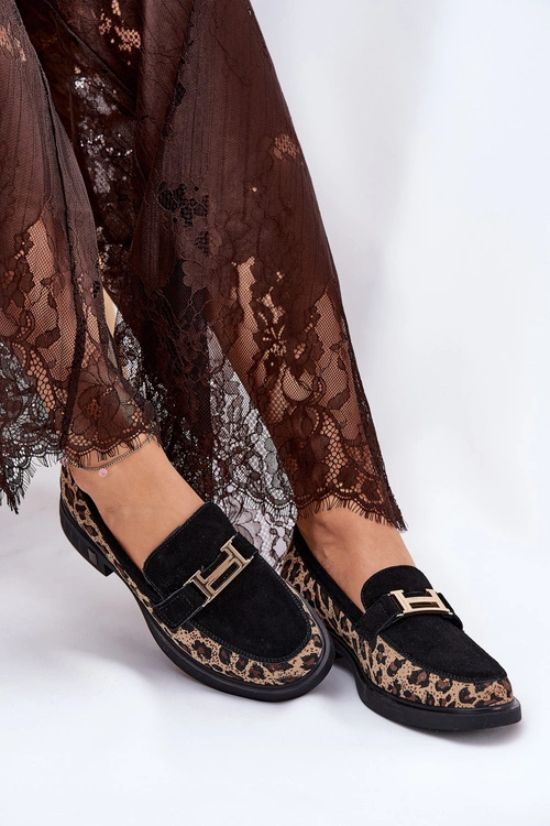 Zamszowe Mokasyny Damskie Panterka Vinceza 66791 Czarne