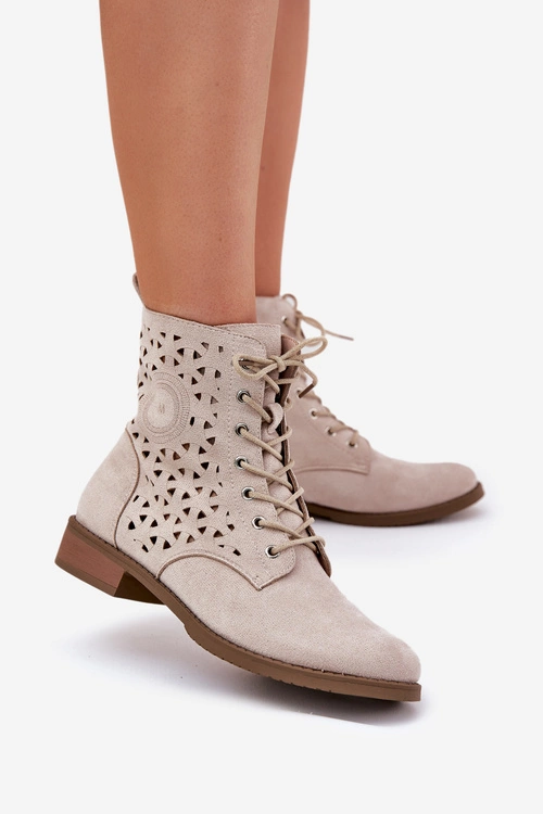 Botki Z Ażurowym Wzorem Na Zamek Jasnobeżowe Serfina