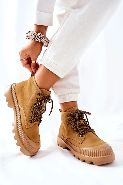 Skórzane Trapery Botki Big Star II274366 Camel