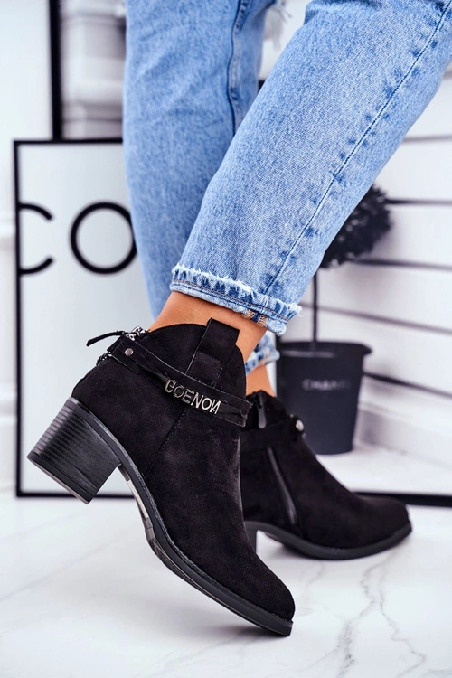 Botki Damskie Na Obcasie Ocieplane Czarne Fevim