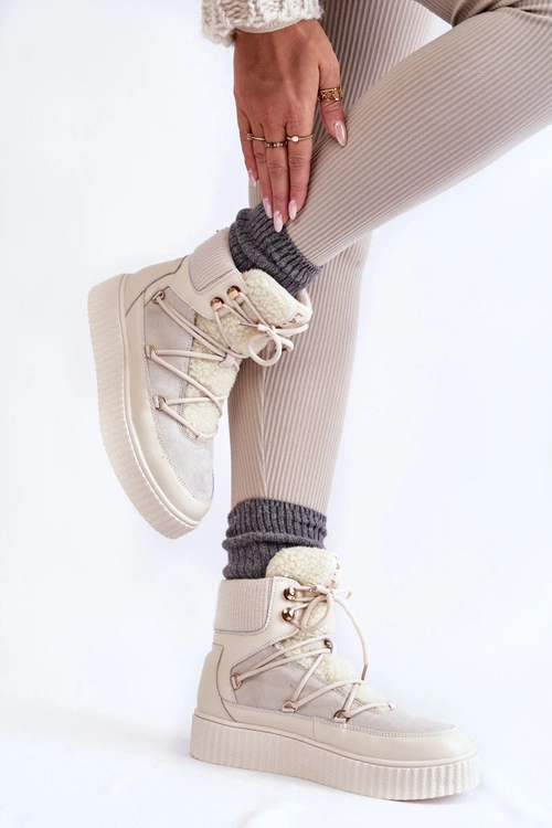 Damskie Botki Śniegowce La.Fi 280072W-QN Jasnobeżowe