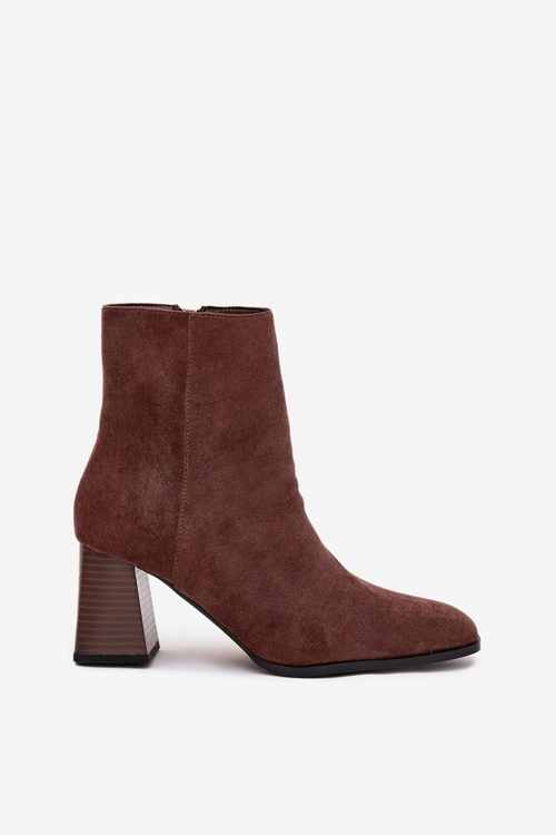 Botki Damskie Z Eko Zamszu Na Słupku Zamek Brązowe Zelita