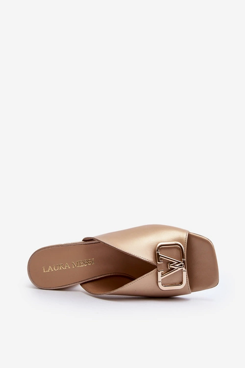 Eleganckie Klapki Damskie Na Obcasie Laura Messi 2771 Złote