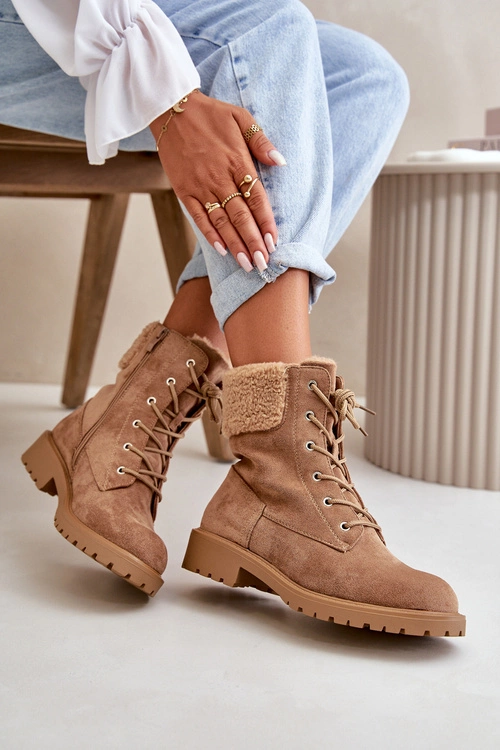 Damskie Ocieplane Botki Workery Na Zamek Brązowe Mivael