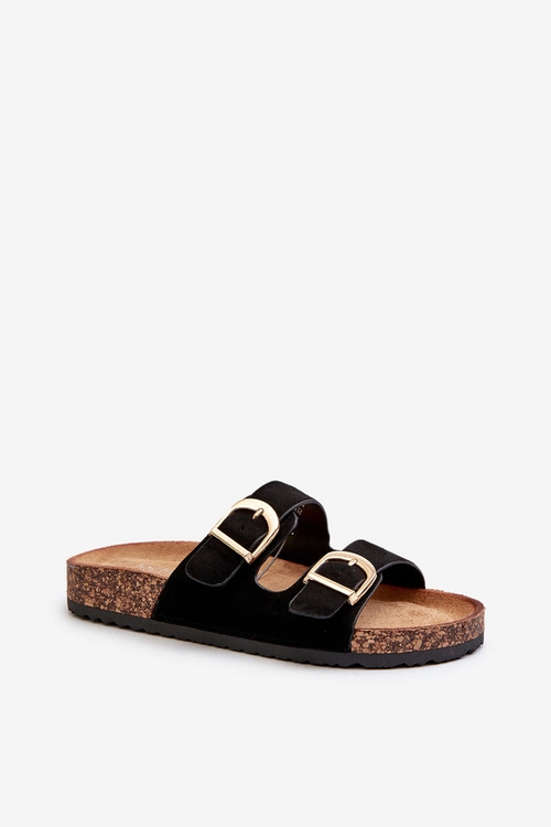 Damskie Klapki Na Korkowej Platformie Z Paskami Czarne Doretta