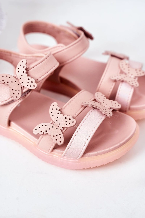 Dziecięce Sandały Z Motylkami Na Rzep Różowe Malvika