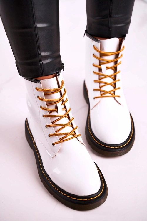 Damskie Botki Trapery Glany Skórzane Białe GOE GG2N3057A