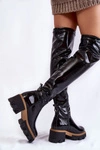 Modne Lakierowane Damskie Kozaki Za Kolano Czarne Lemar Venise