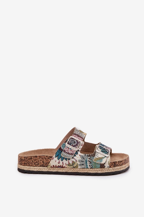 Wzorzyste Klapki Damskie Na Korkowej Platformie Z Klamrami Lee Cooper LCW-25-35-3483L Multikolor